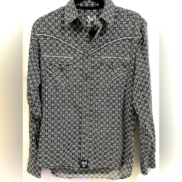 Rock 47 X Wrangler Black, Gray & White Geometric Western Cut Embroidered Shirt S - Picture 1 of 9